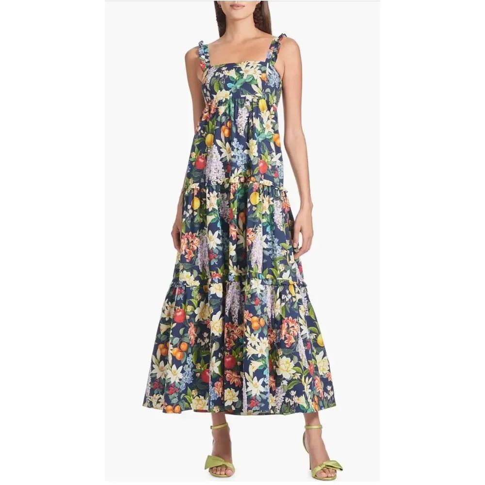 NWT Sachin & Babi Giorno Floral Sundress L Stretch Cotton Fruit Print Midi